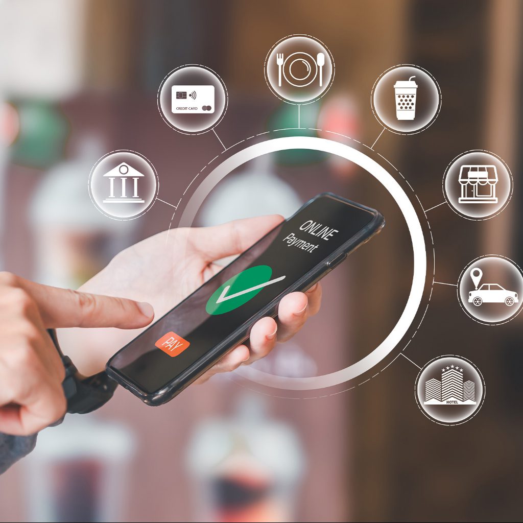 Person using smartphone for online payment.